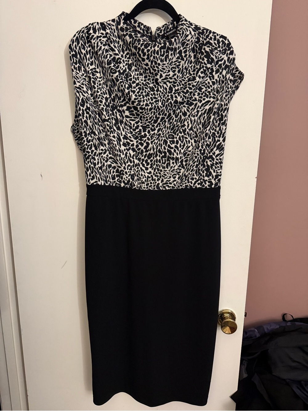 Express Black and White Animal-Print Midi Dress